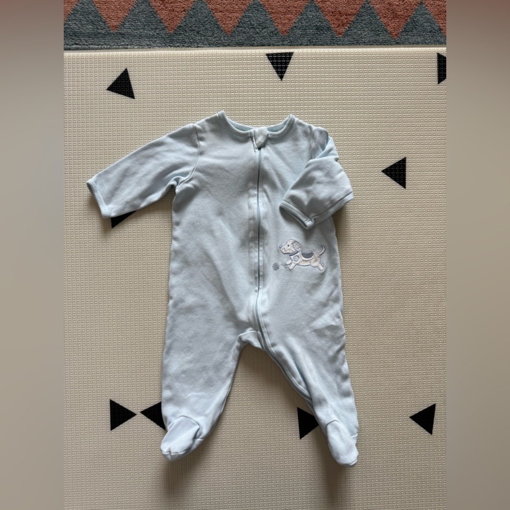 Little Me|Baby boy Light Blue long sleeve footies with dog print•••6M,pastel